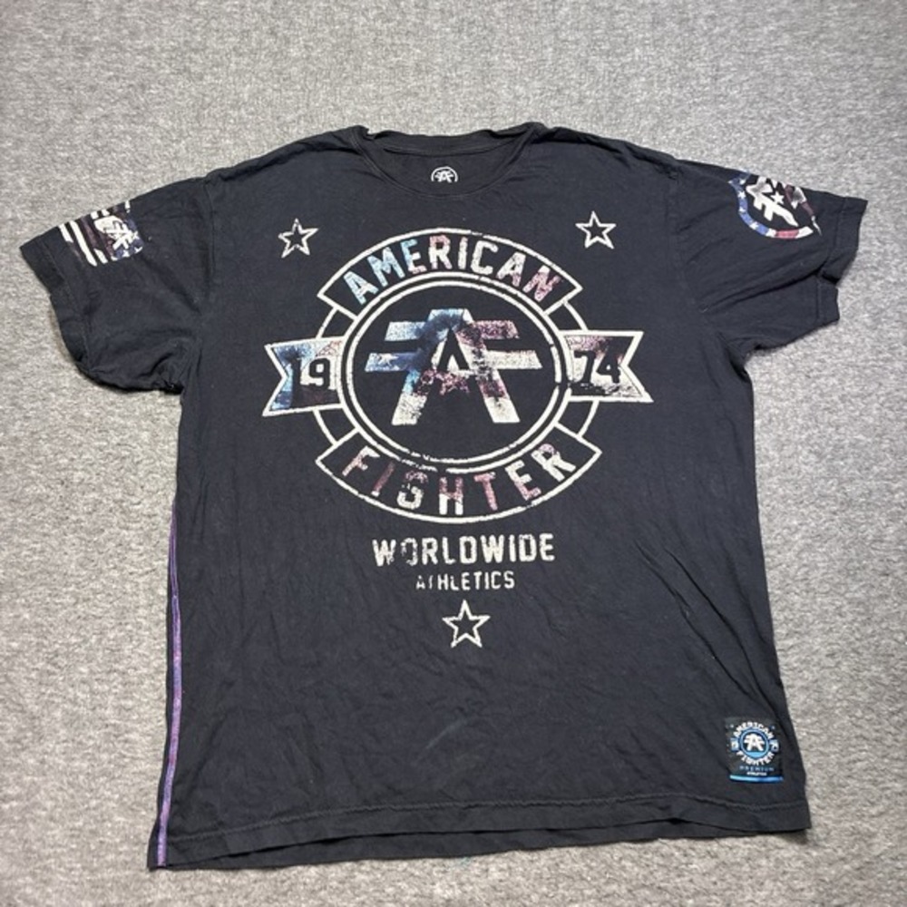American‎ Fighter Mens 2XL Training T Shirt UFC MMA Gym Workout Black Y2K